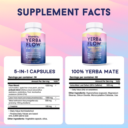 Yerba Flow's Capsules – Pure Yerba Mate & 5-in-1 Superblend | Clean Natural Energy | Dietary Supplement | 60 Capsules Fitness Edible
