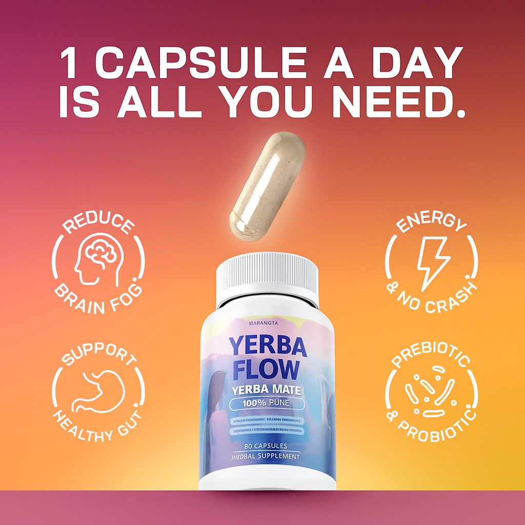 Yerba Flow's Capsules – Pure Yerba Mate & 5-in-1 Superblend | Clean Natural Energy | Dietary Supplement | 60 Capsules Fitness Edible